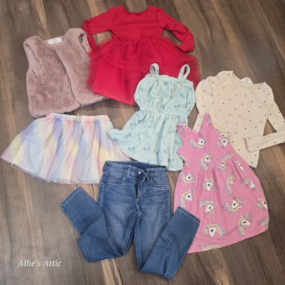 H&M Girls Lot Dress Jeans Vest Shirt Cotton Unicorn Pink Summer‎ Winter 5/6/7